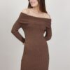 ABITO IN MAGLIA CON SCOLLO BARDOT - Dark Brown, TU