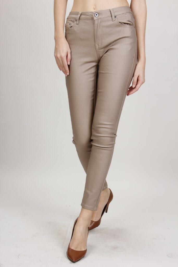 PANTALONE EFFETTO LAMINATO - Beige, S 