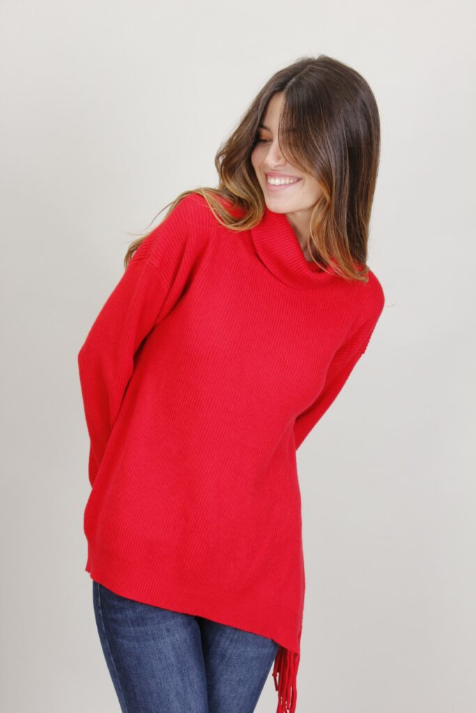 MAGLIA CON FRANGE LATERALI - Rosso, TU 