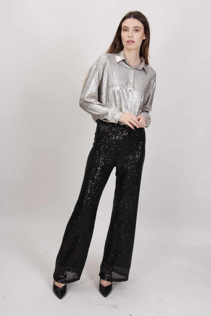 PANTALONI FLARE IN PAILLETTES 