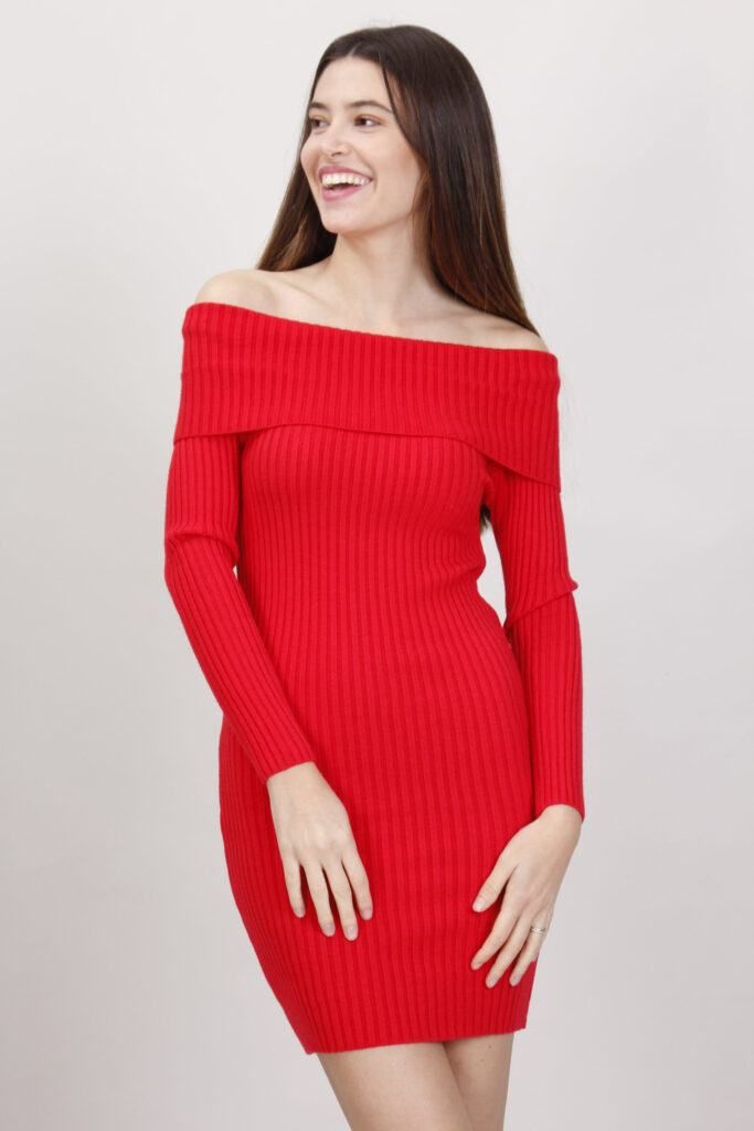 ABITO IN MAGLIA CON SCOLLO BARDOT - Rosso, TU 