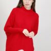 PULLOVER LUNGO IN MAGLIA ASIMMETRICO - Rosso, TU