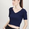 TOP IN MAGLIA A MANICHE CORTE - Blu, TU