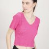 TOP IN MAGLIA A MANICHE CORTE - Fucsia, TU