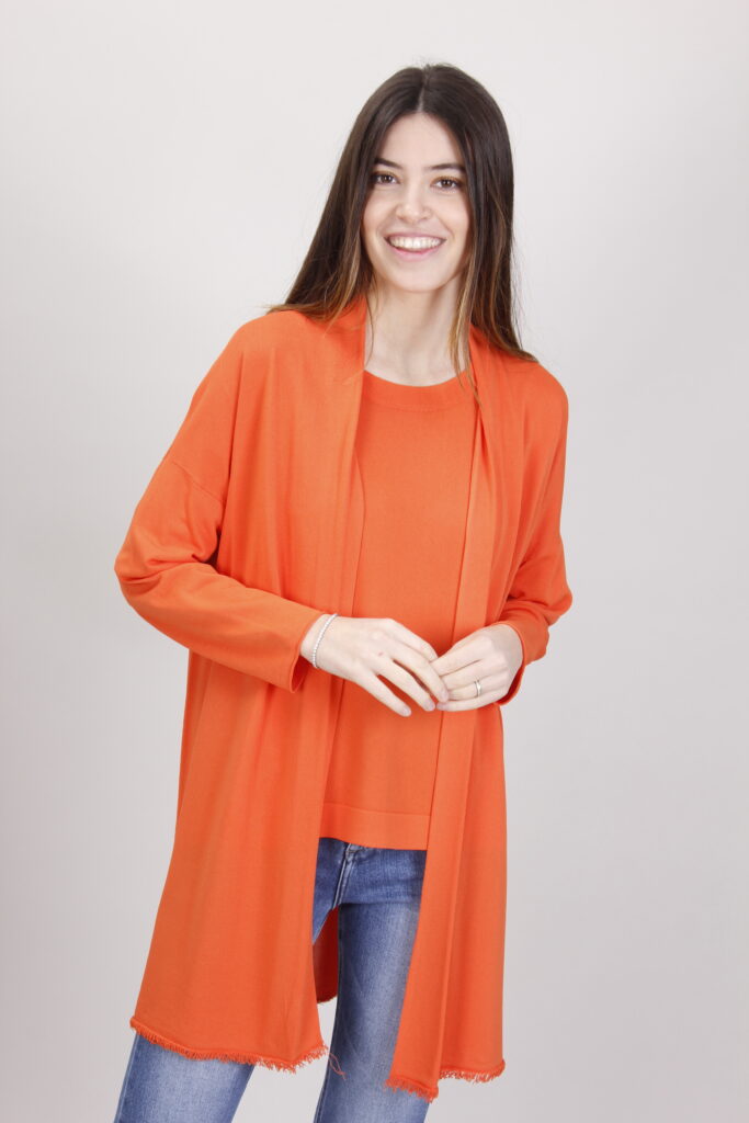 CARDIGAN IN MAGLIA CON FRANGE - Arancio, TU 
