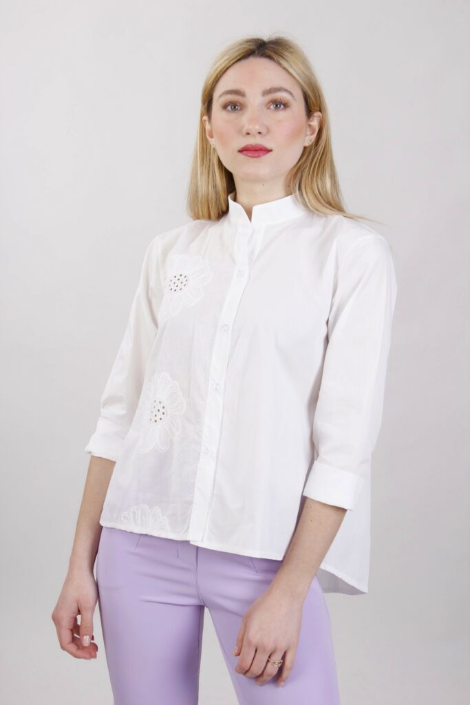 CAMICIA CON RICAMO - Panna, S 