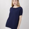 MAGLIA A MANICHE CORTE SCOLLO ROTONDO - Blu, TU