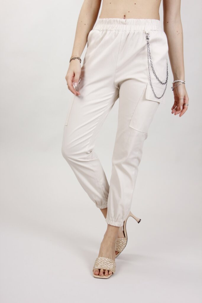 PANTALONI CARGO CON CATENA - Avorio, S 