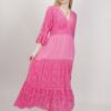 ABITO LUNGO IN PIZZO MANICHE ¾ - Fucsia, TU