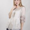 BLUSA IN SETA CON RICAMI FLOREALI - Beige, TU