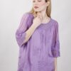 BLUSA IN SETA CON RICAMI FLOREALI - Lilla, TU