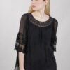 BLUSA IN SETA CON RICAMI FLOREALI - Nero, TU