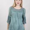 BLUSA IN SETA CON RICAMI FLOREALI - Salvia, TU