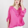 BLUSA IN SETA CON RICAMI - Fucsia, TU