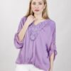BLUSA IN SETA CON RICAMI - Lilla, TU