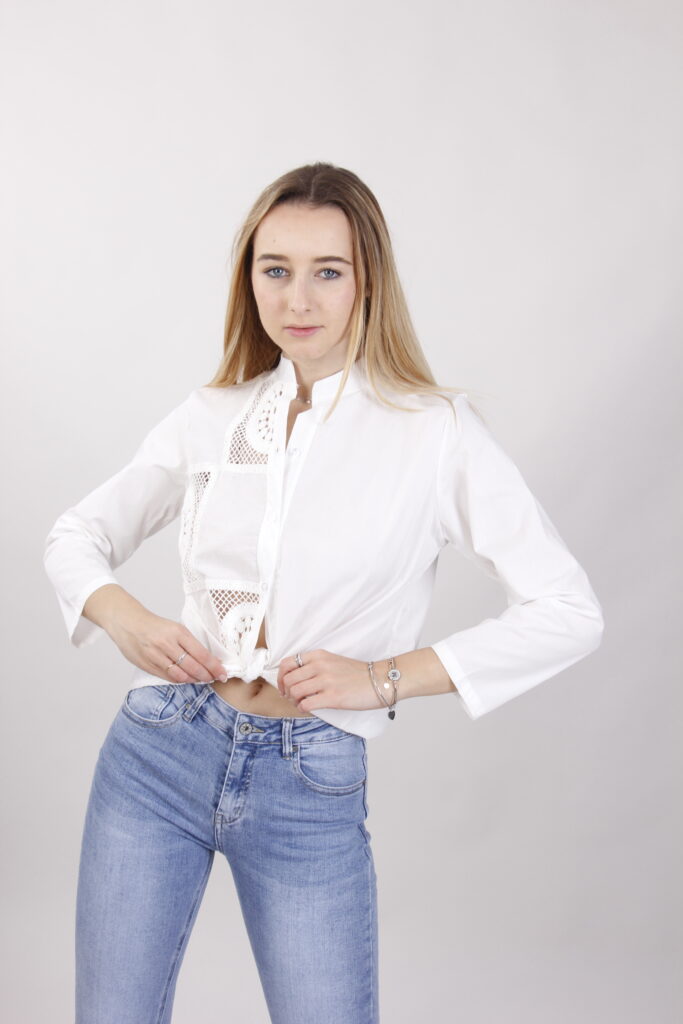 CAMICIA CON RICAMO - Fantasia bianco, S 