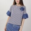 MAGLIETTA A RIGHE CON FIORE - Fantasia blu, TU