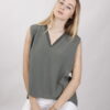 BLUSA SCOLLO A V IN VISCOSA - Verde militare, TU