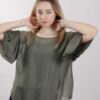 BLUSA MANICA ARRICCIATA - Verde militare, TU