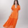 ABITO LUNGO IN COTONE CON PIZZO - Arancio, TU