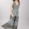 ABITO LUNGO IN COTONE CON PIZZO SENZA MANICHE - Verde militare, TU