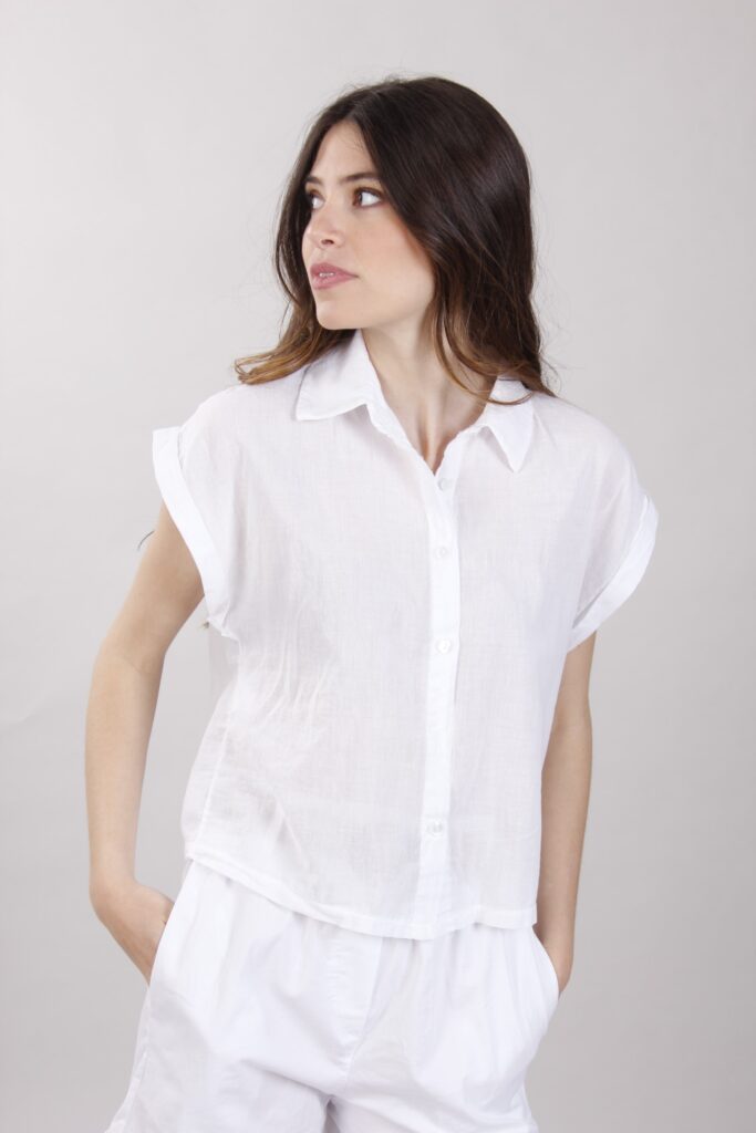CAMICETTA CROPPED IN COTONE - Bianco, TU 