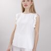 MAGLIA MISTO LINO CON VOLANT - Bianco, TU