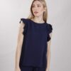 MAGLIA MISTO LINO CON VOLANT - Blu, TU