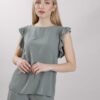 MAGLIA MISTO LINO CON VOLANT - Verde militare, TU