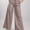 PANTALONE PALAZZO IN MISTO LINO - Fango, TU