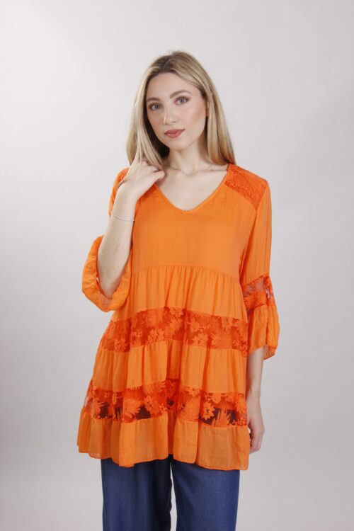 BLUSA CON INSERTI IN PIZZO