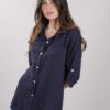 CAMICIA OVERSIZE IN LINO - Blu, TU