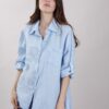 CAMICIA OVERSIZE IN LINO - Celeste, TU