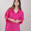 CAMICIA OVERSIZE IN LINO - Fucsia, TU