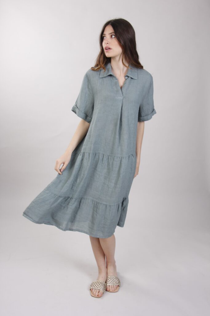 VESTITO A TUNICA IN LINO - Verde militare, TU 