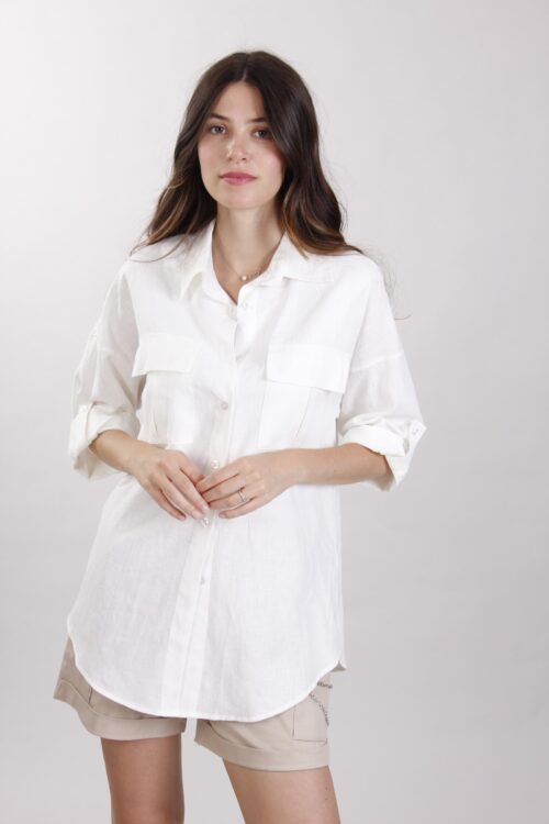 Alternative view of CAMICIA MISTO LINO CON TASCHE