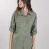 CAMICIA MISTO LINO CON TASCHE - Verde militare, M