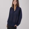 CAMICIA VELATA CON MANICA A PALLONCINO - Blu, L