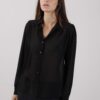 CAMICIA VELATA CON MANICA A PALLONCINO - Nero, S