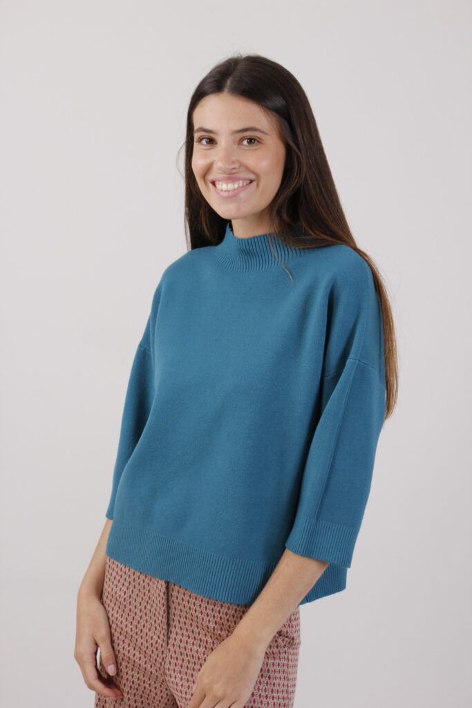 MAGLIA A COLLO ALTO CON MANICA A 3/4 - Pavo real, TU 