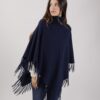 PONCHO COLLO ALTO CON FRANGE - Blu, TU