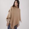 PONCHO COLLO ALTO CON FRANGE - Gianduia, TU