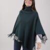 PONCHO COLLO ALTO CON FRANGE - Verde bottiglia, TU