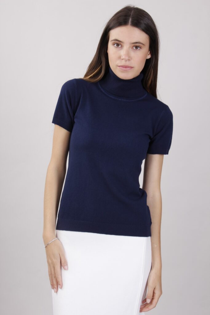 MAGLIA COLLO ALTO A MEZZE MANICHE - Blue, TU 