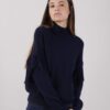MAGLIONE COLLO ALTO CON FRANGE - Blu, TU