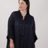 CAMICIA CON COLLO ALLA COREANA IN VISCOSA - Blu, 2