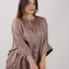 CAMICIA CON COLLO ALLA COREANA IN VISCOSA - Marrone, 2