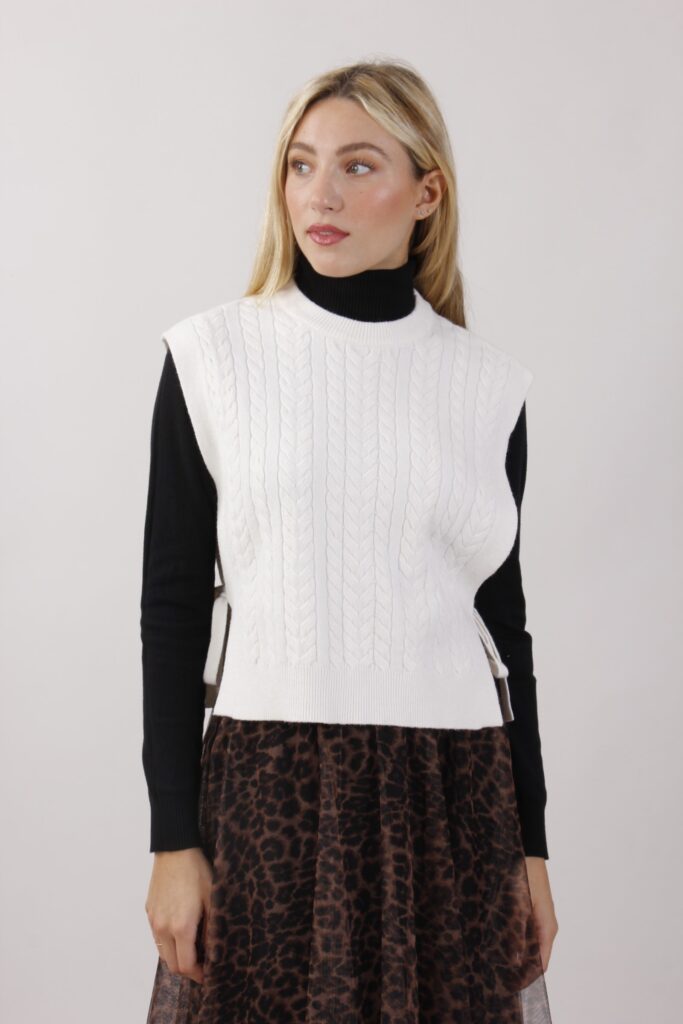 GILET CON FIOCCO LATERALE - Crema, TU 