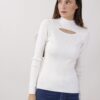 MAGLIA COLLO ALTO CUT OUT - Panna, TU