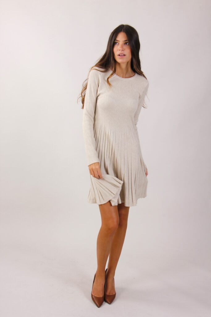 ABITO IN MAGLIA A PIEGHE - Beige, TU 